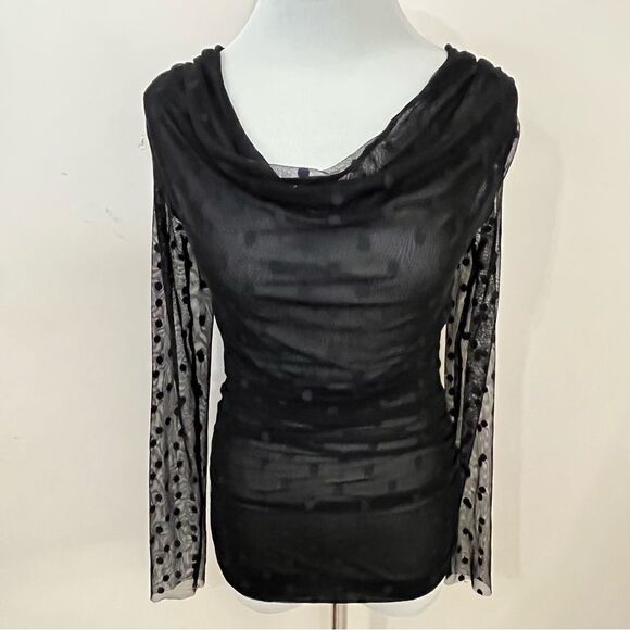 White House Black Market Y2K Sheer Mesh Polka Dot Top XS - Picture 3 of 10